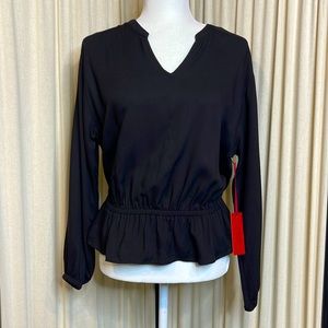 NWT- JENNIFER LOPEZ BLACK PUFFY LONG SLEEVE PEPLUM BLOUSE SIZE XS